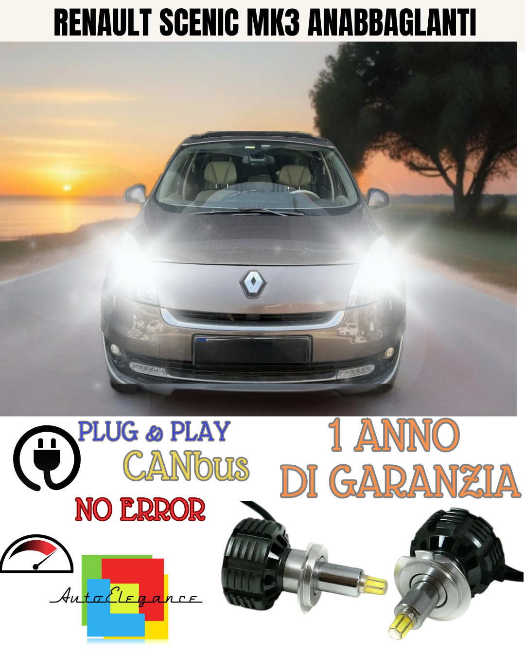 KIT FULL LED ANABBAGLIANTI H7 6000K CANBUS LENTICOLARI 360 RENAULT SCENIC MK3