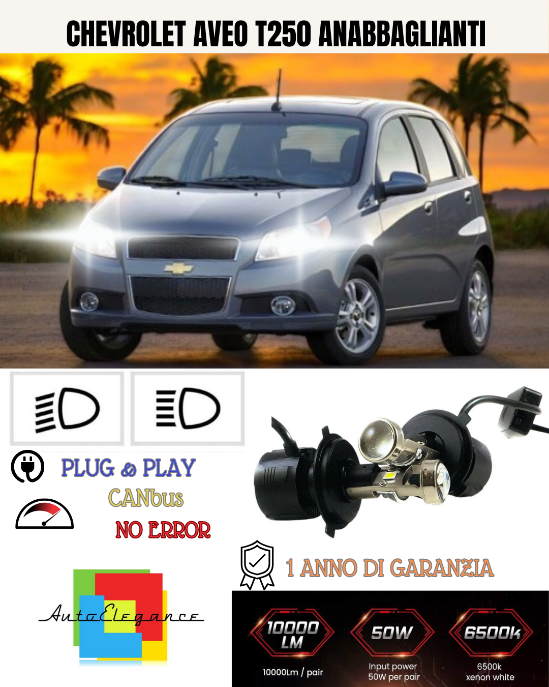 KIT BI-LED H4 PER CHEVROLET AVEO T250 18000 LUMEN 6000K