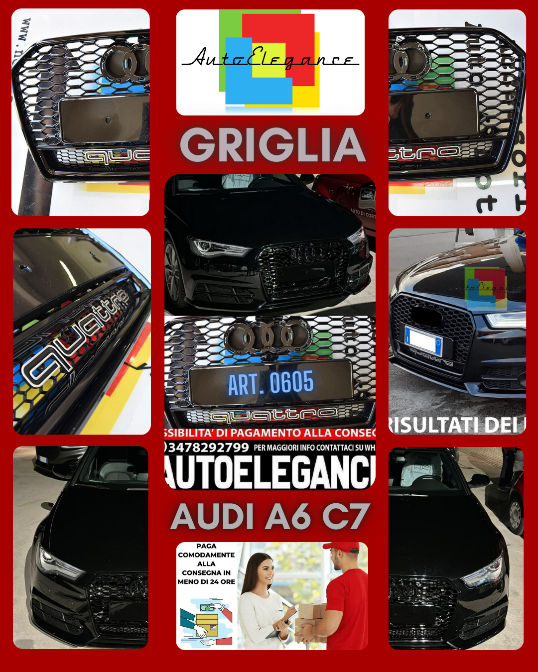 AUDI A6 4G C7 2015-2018 GRIGLIA ANTERIORE CALANDRA RS6 NIDO D'APE NERA - NO LOGO