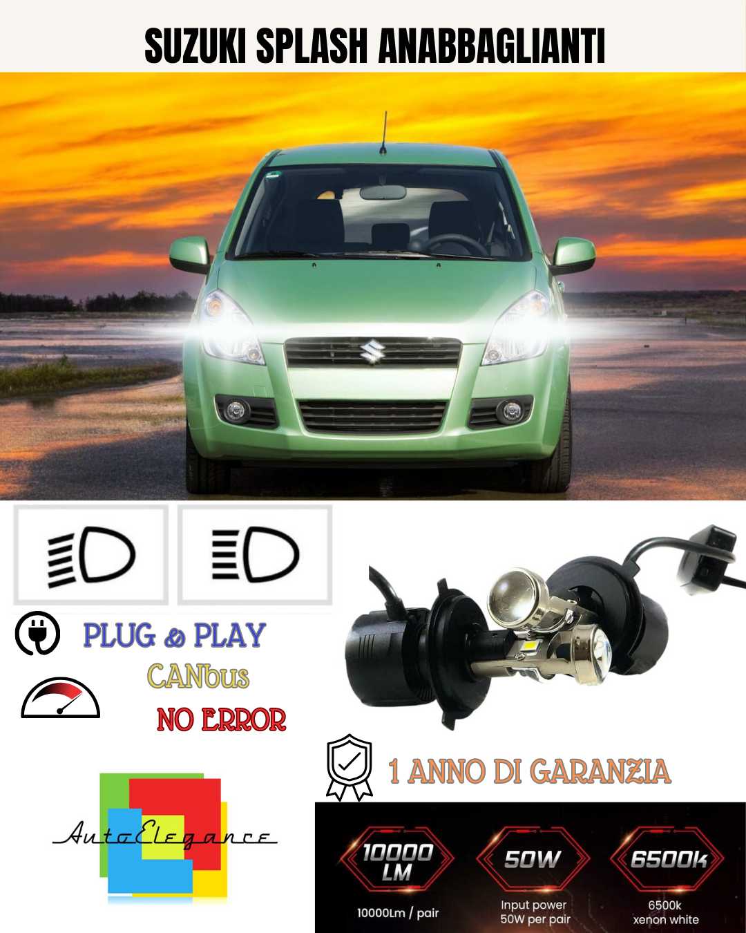 KIT BI-LED H4 PER SUZUKI SPLASH 18000 LUMEN 6000K