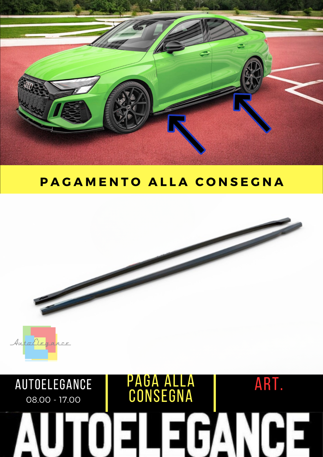 ✨MINIGONNE LATERALI design nero lucido ABS ADATTE per AUDI RS3 8Y  2020+✨