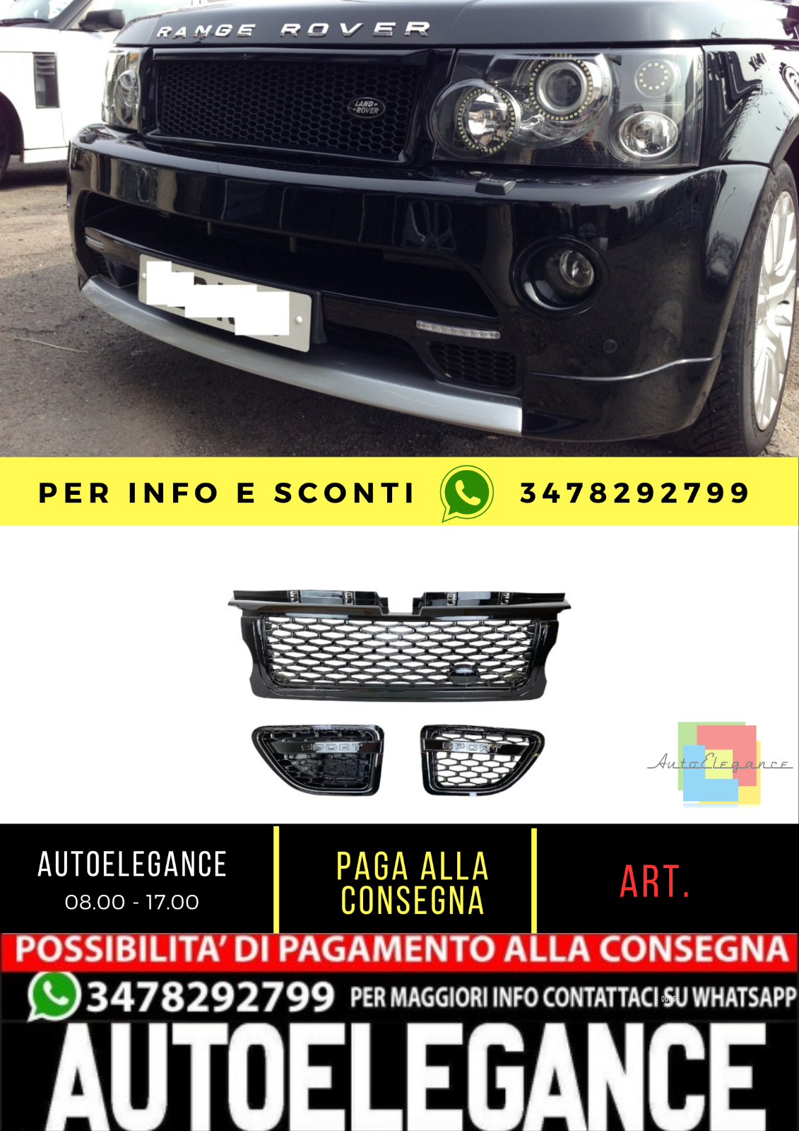 ✨Griglia anteriore per Range Rover Sport L320 05-09 Autobiography Look Nero✨
