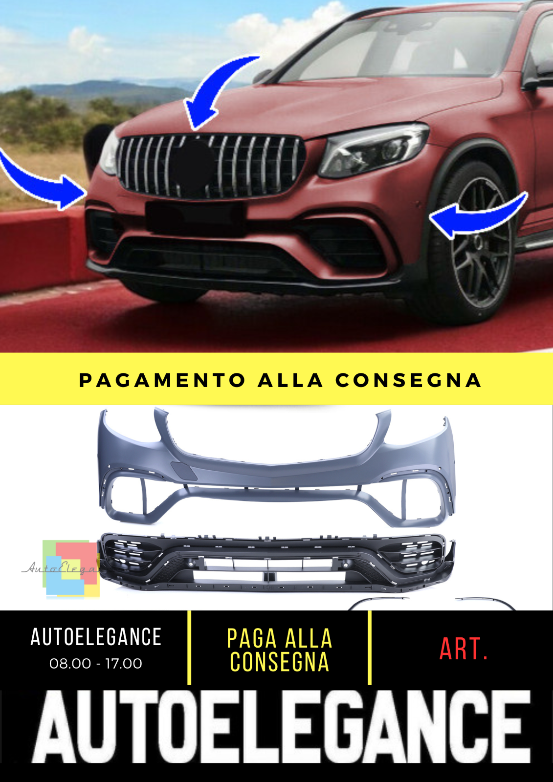 ⭐Paraurti anteriore sportivo con griglia Adatto per Mercedes GLC SUV X253 15-19⭐