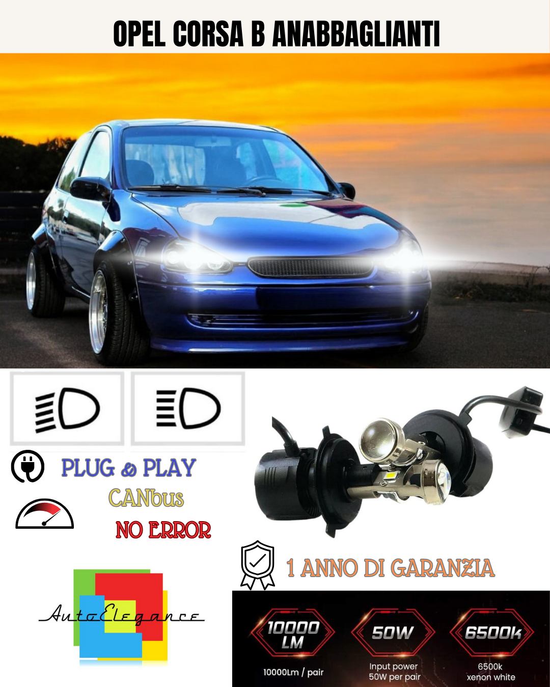 KIT BI-LED H4 PER OPEL CORSA B 18000 LUMEN 6000K