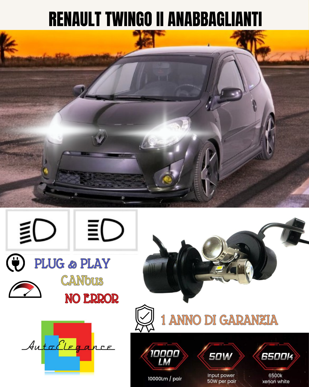 KIT BI-LED H4 PER RENAULT TWINGO II 18000 LUMEN 6000K