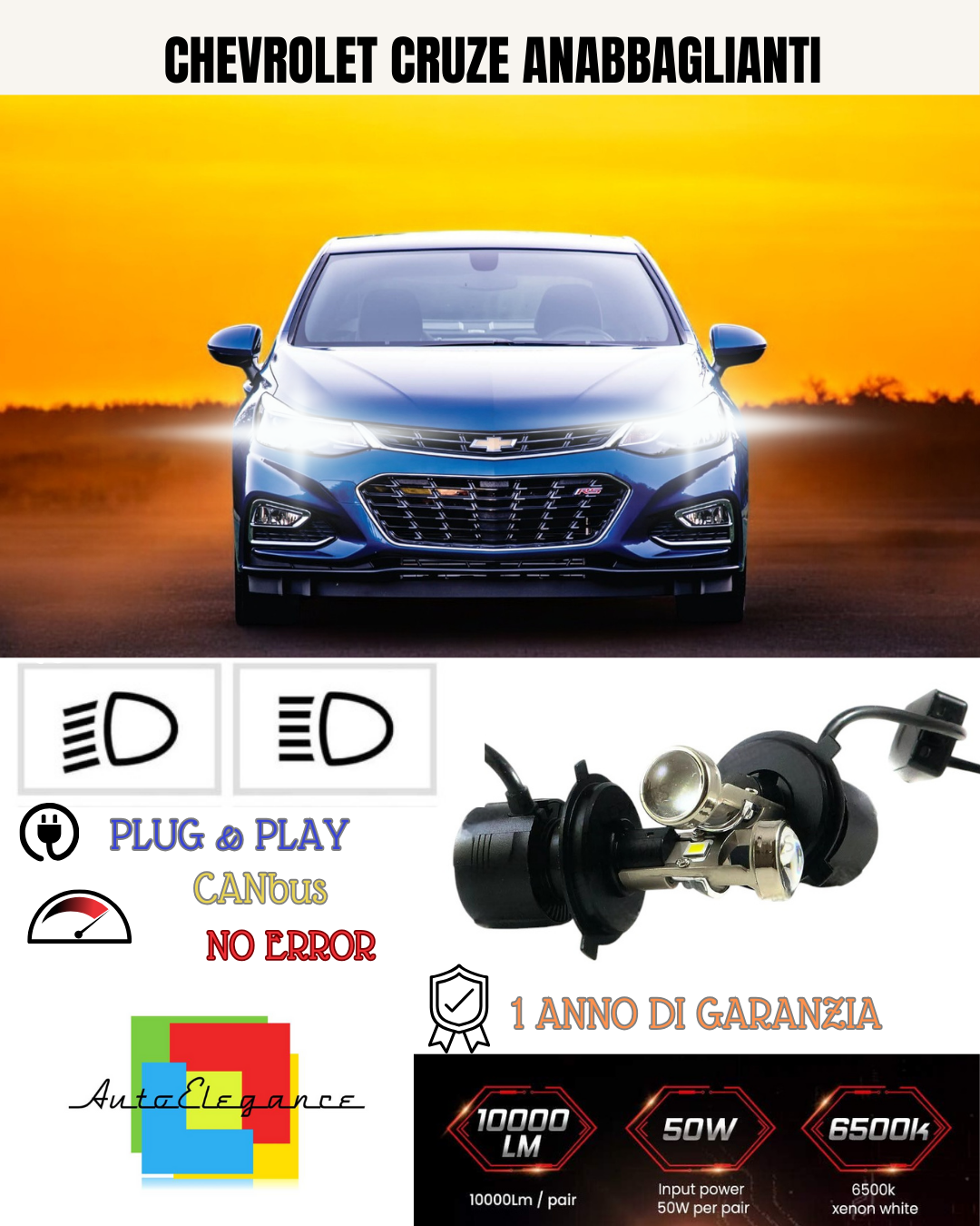 KIT BI-LED H4 PER CHEVROLET CRUZE 18000 LUMEN 6000K