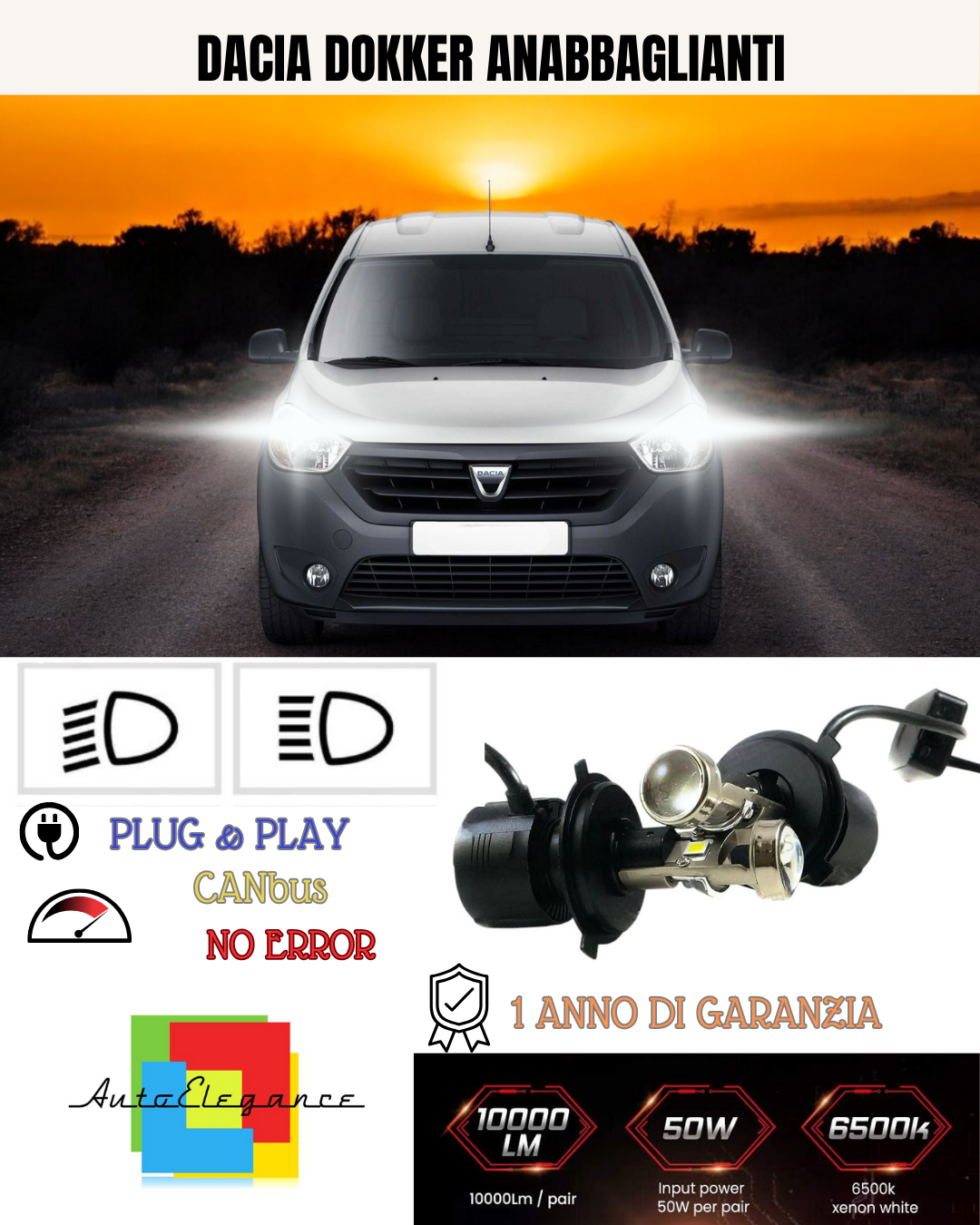 KIT BI-LED H4 PER DACIA DOKKER 18000 LUMEN 6000K
