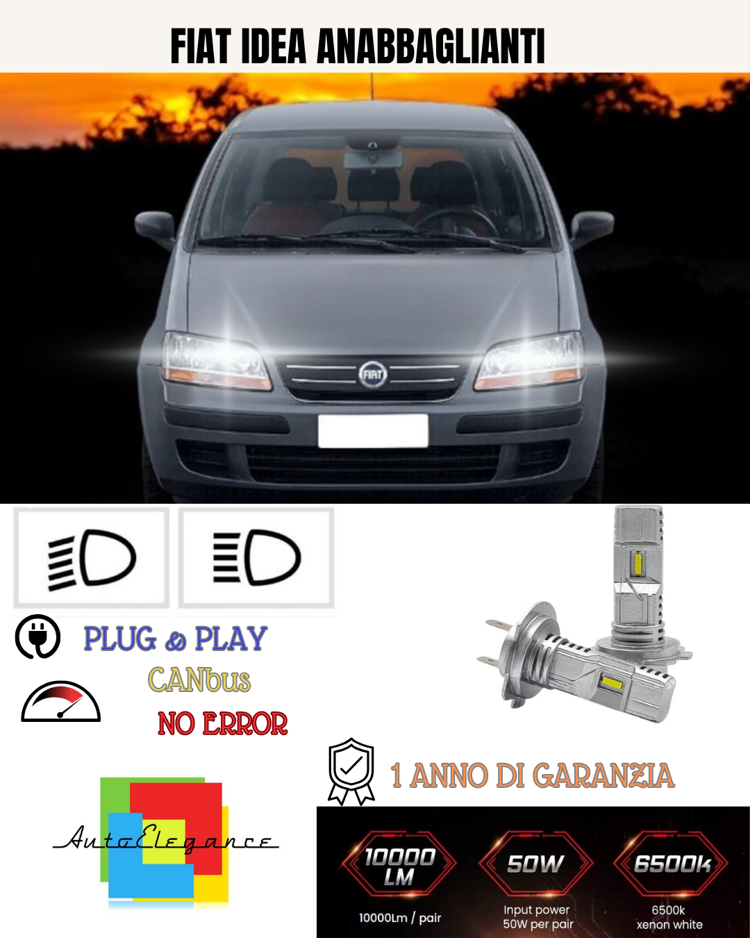 KIT FULL LED FIAT IDEA H7 6000K BIANCO ANABBAGLIANTI