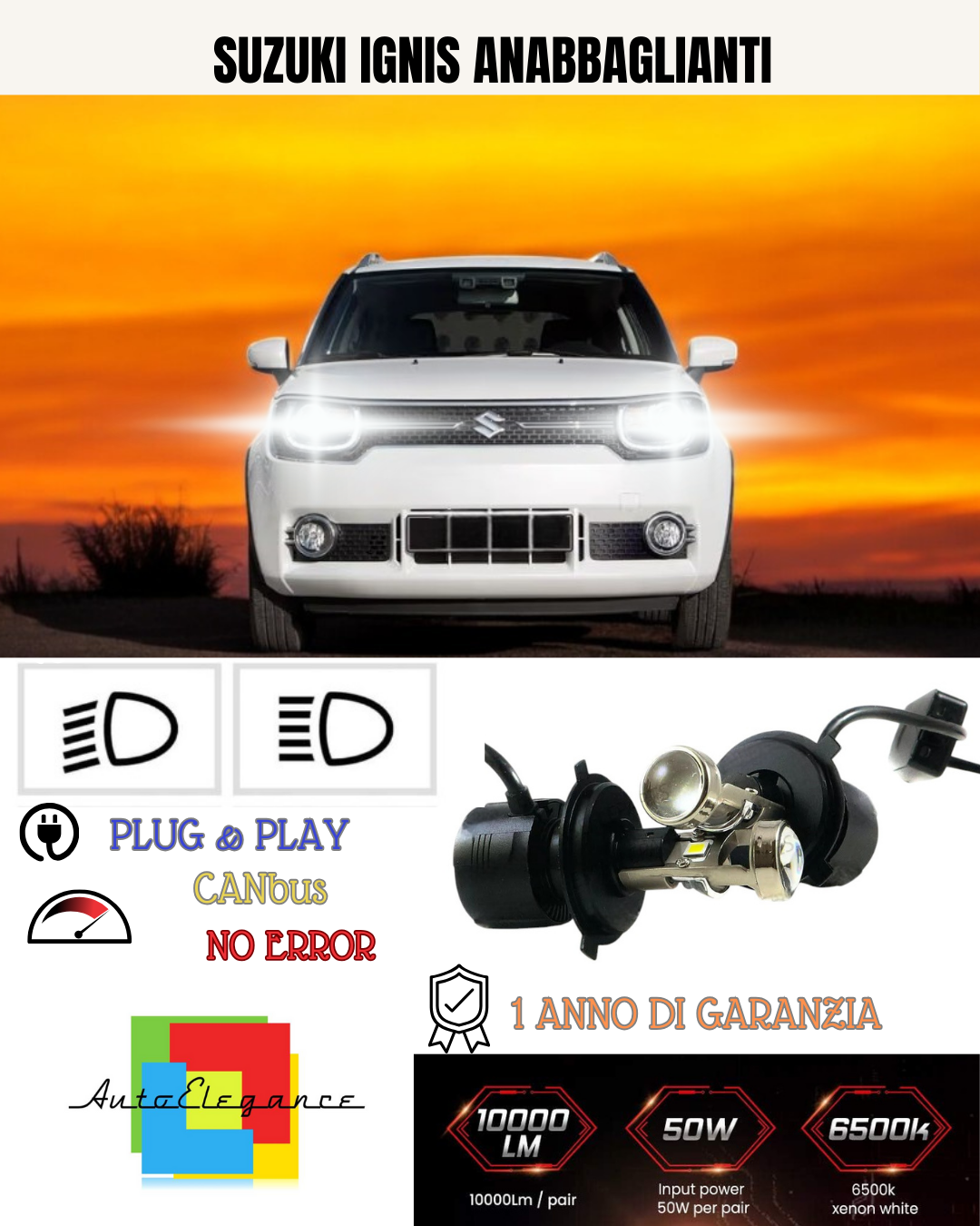 KIT BI-LED H4 PER SUZUKI IGNIS 18000 LUMEN 6000K