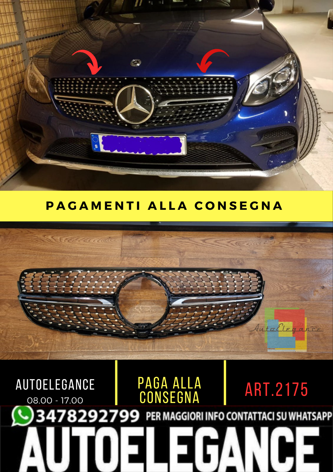 ⭐2175 GRIGLIA ADATTO PER MERCEDES BENZ GLC X253 2015-2018 DIAMANT PANAMERICANA⭐