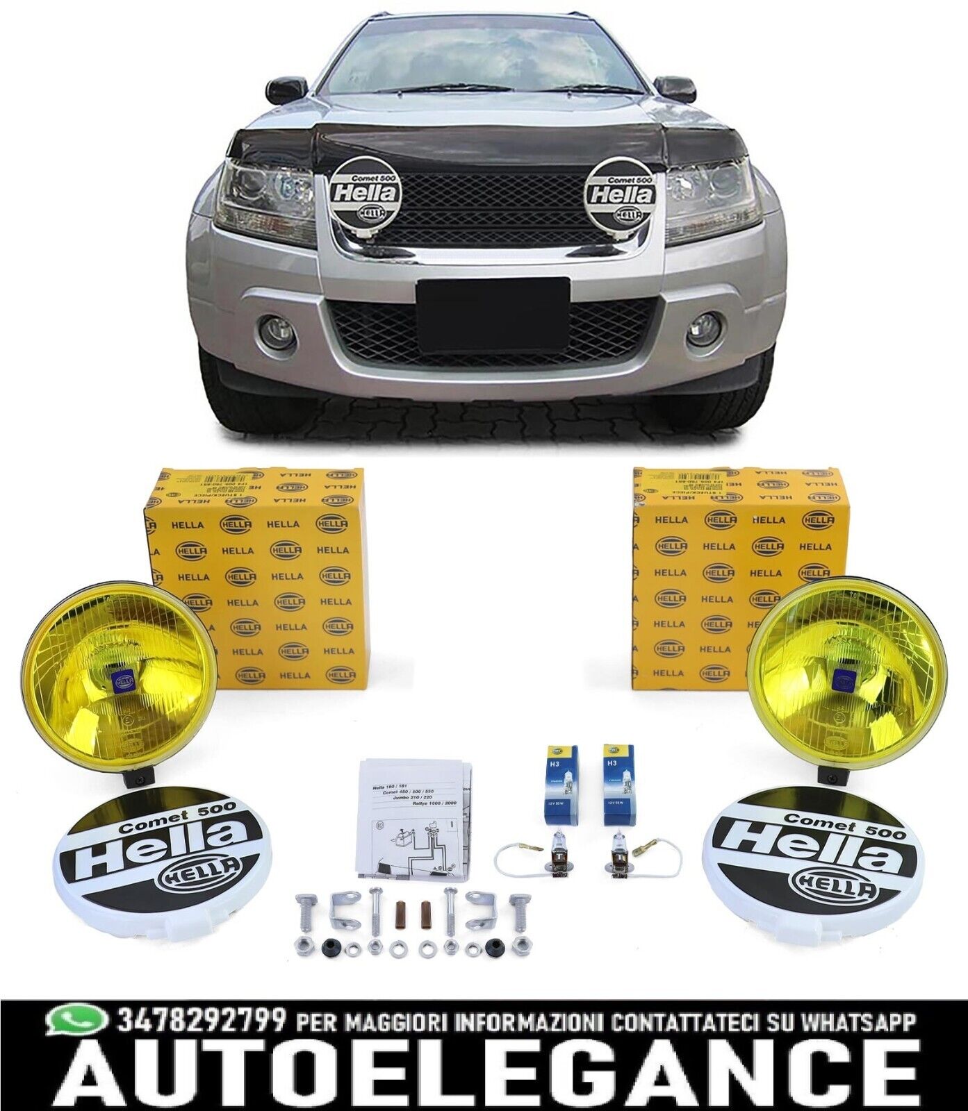 Faro abbagliante originale Hella Comet 500 H3 con cappuccio giallo coppia univer
