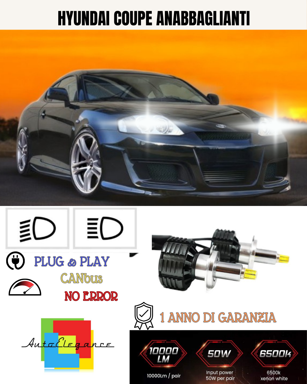 KIT LED H7 PER HYUNDAI COUPE 6000K BIANCO ANABBAGLIANTI