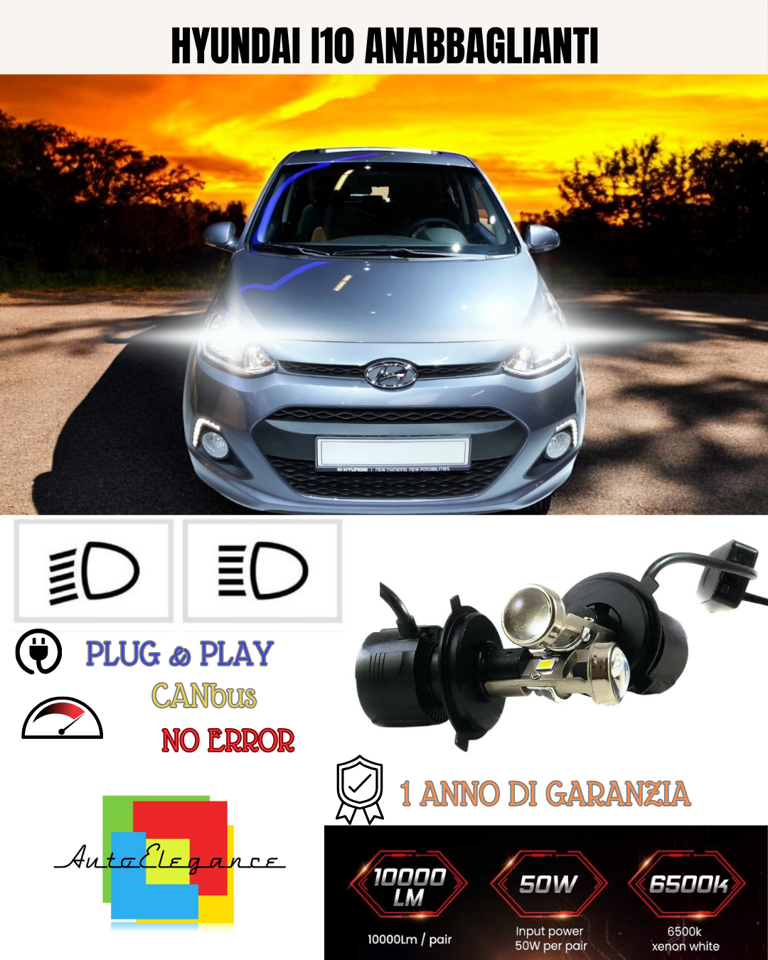 KIT BI-LED H4 PER HYUNDAI I10 18000 LUMEN 6000K