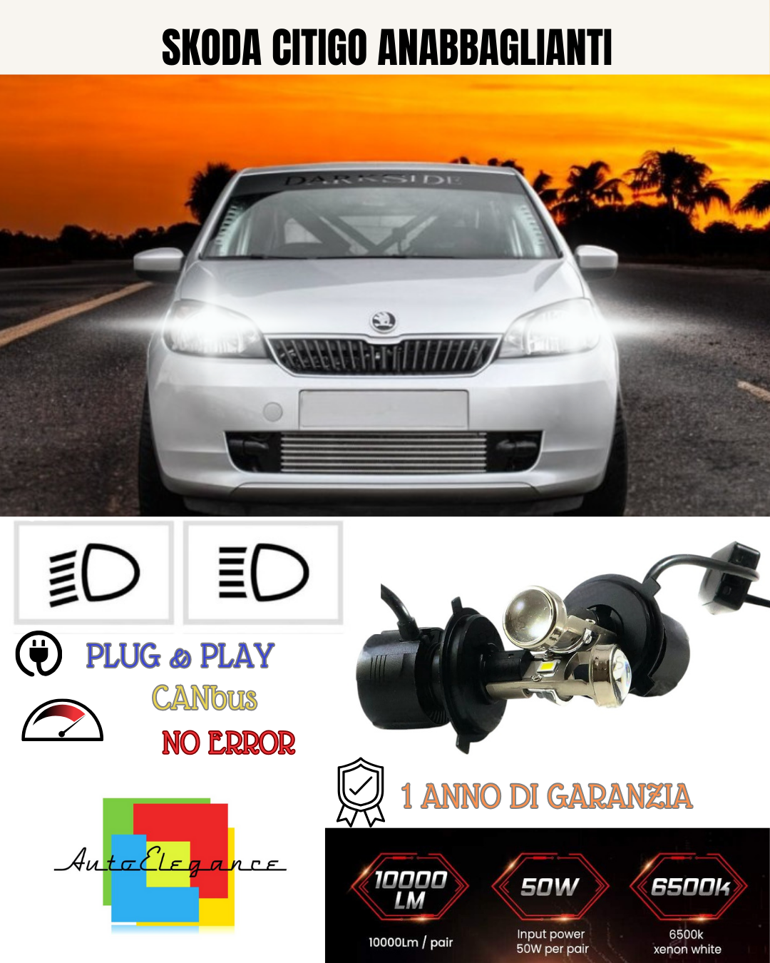 KIT BI-LED H4 PER SKODA CITIGO 18000 LUMEN 6000K