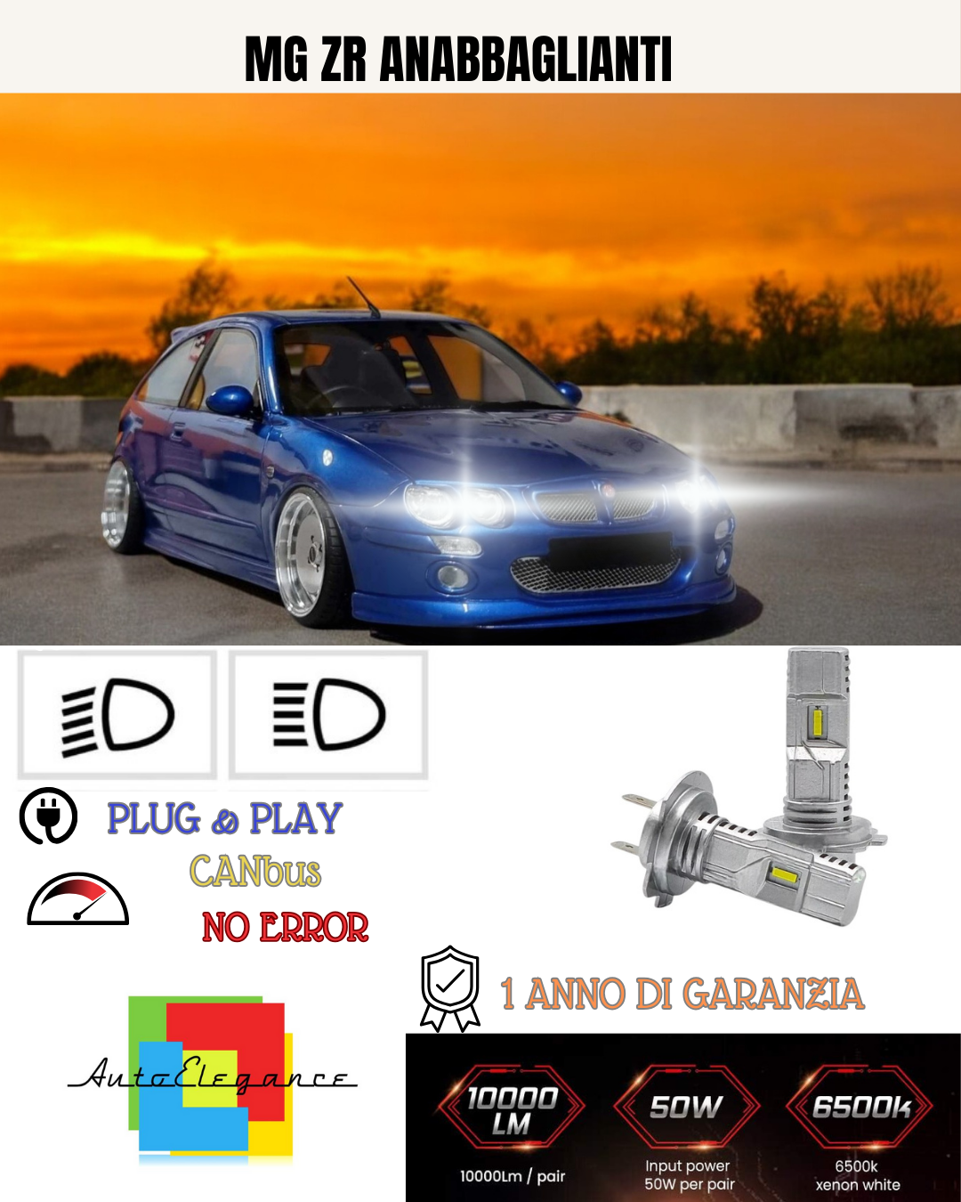 KIT FULL LED MG ZR H7 6000K BIANCO ANABBAGLIANTI