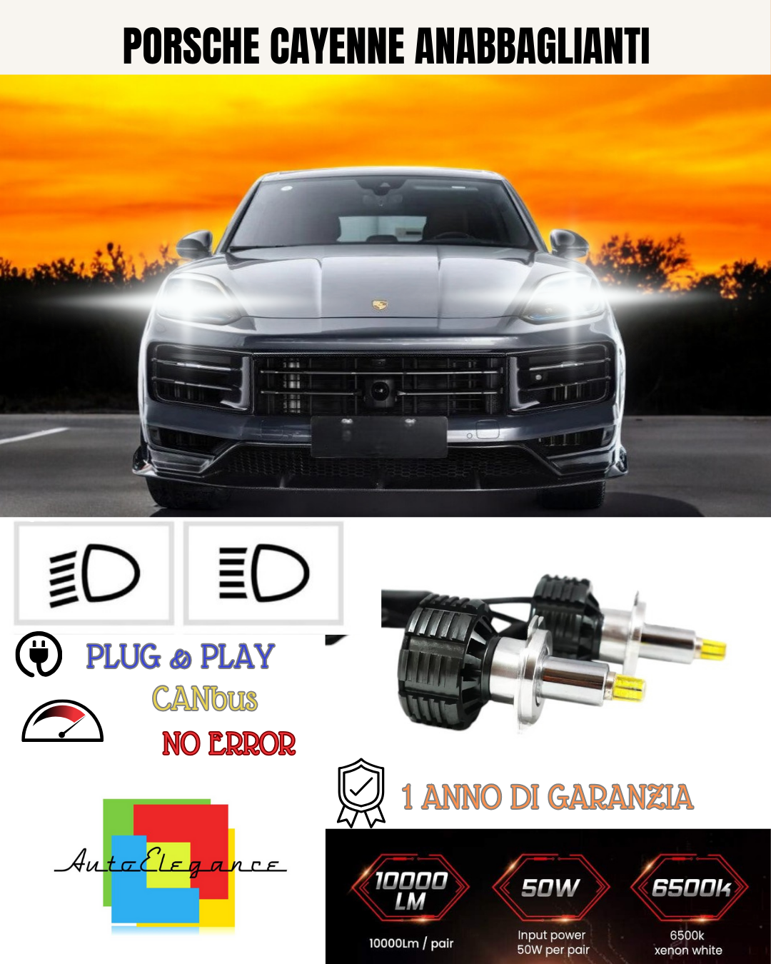 KIT LED H7 PER PORSCHE CAYENNE 9PA 6000K BIANCO 9600 LUMEN  ANABBAGLIANTI