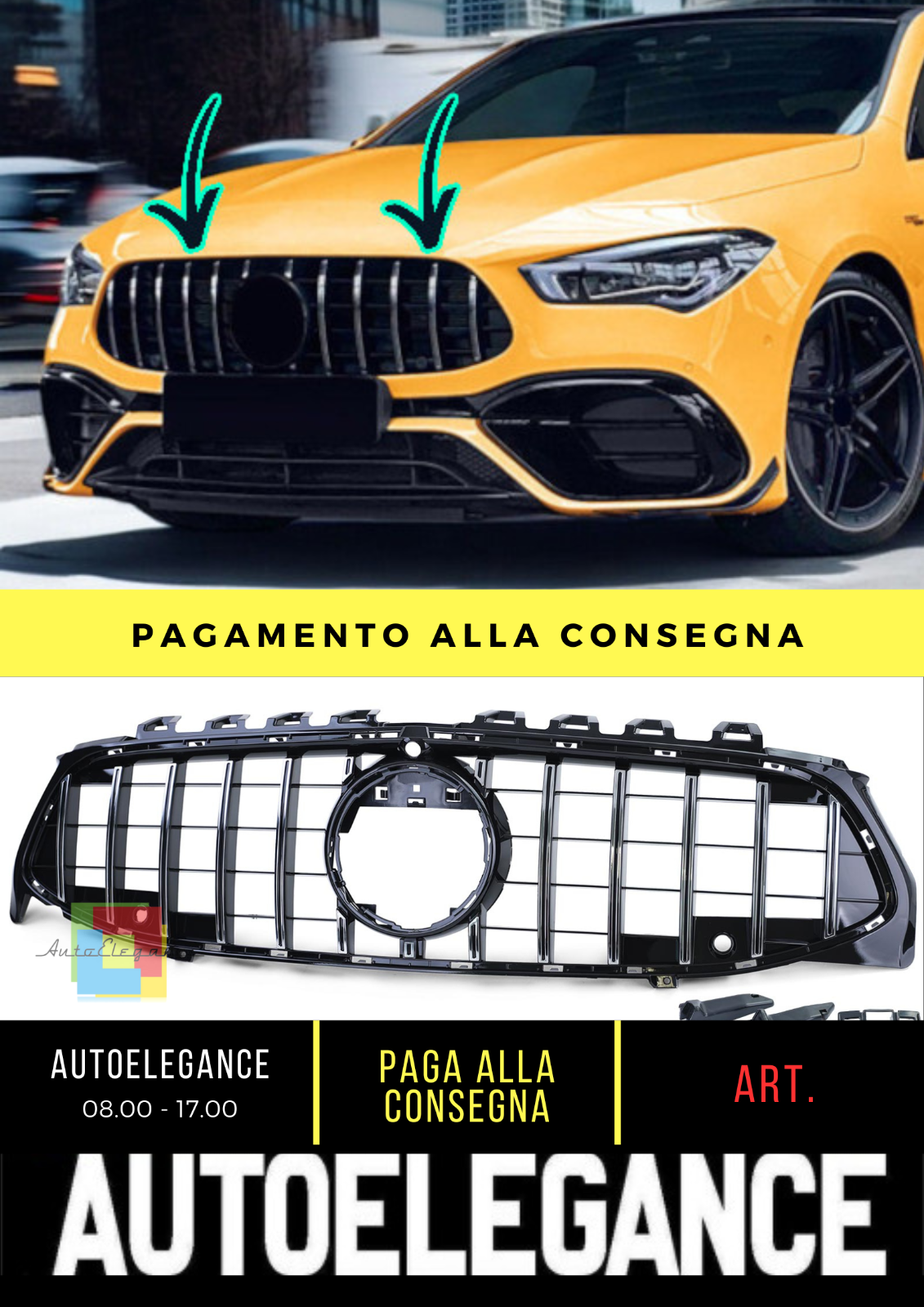 ⭐Griglia Sport Cromo Nero Lucido adatto per Mercedes CLA C118 X118 PANAMERICANA⭐