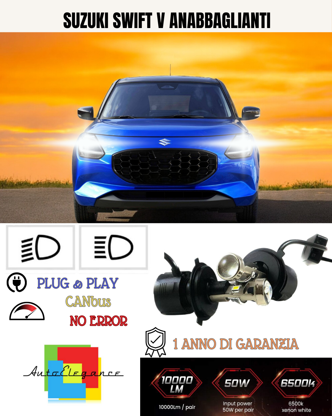 KIT BI-LED H4 PER SUZUKI SWIFT V 18000 LUMEN 6000K