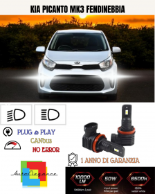 KIT LED H8 KIA PICANTO MK3 FENDINEBBIA 6000K BIANCO 6000 LUMEN