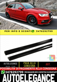 ✨MINIGONNE LATERALI DESIGN NERO LUCIDO Per Audi S3 8V Sportback A3 8V✨