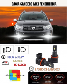 KIT LED H11 DACIA SANDERO MK1 FENDINEBBIA 6000K BIANCO 6000 LUMEN